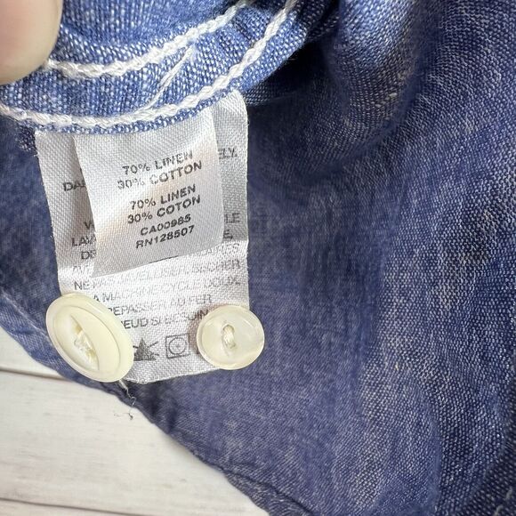 Burkman Bros Denim Chambray Long Sleeve Button Down Shirt Size M Linen Blend - Picture 7 of 9